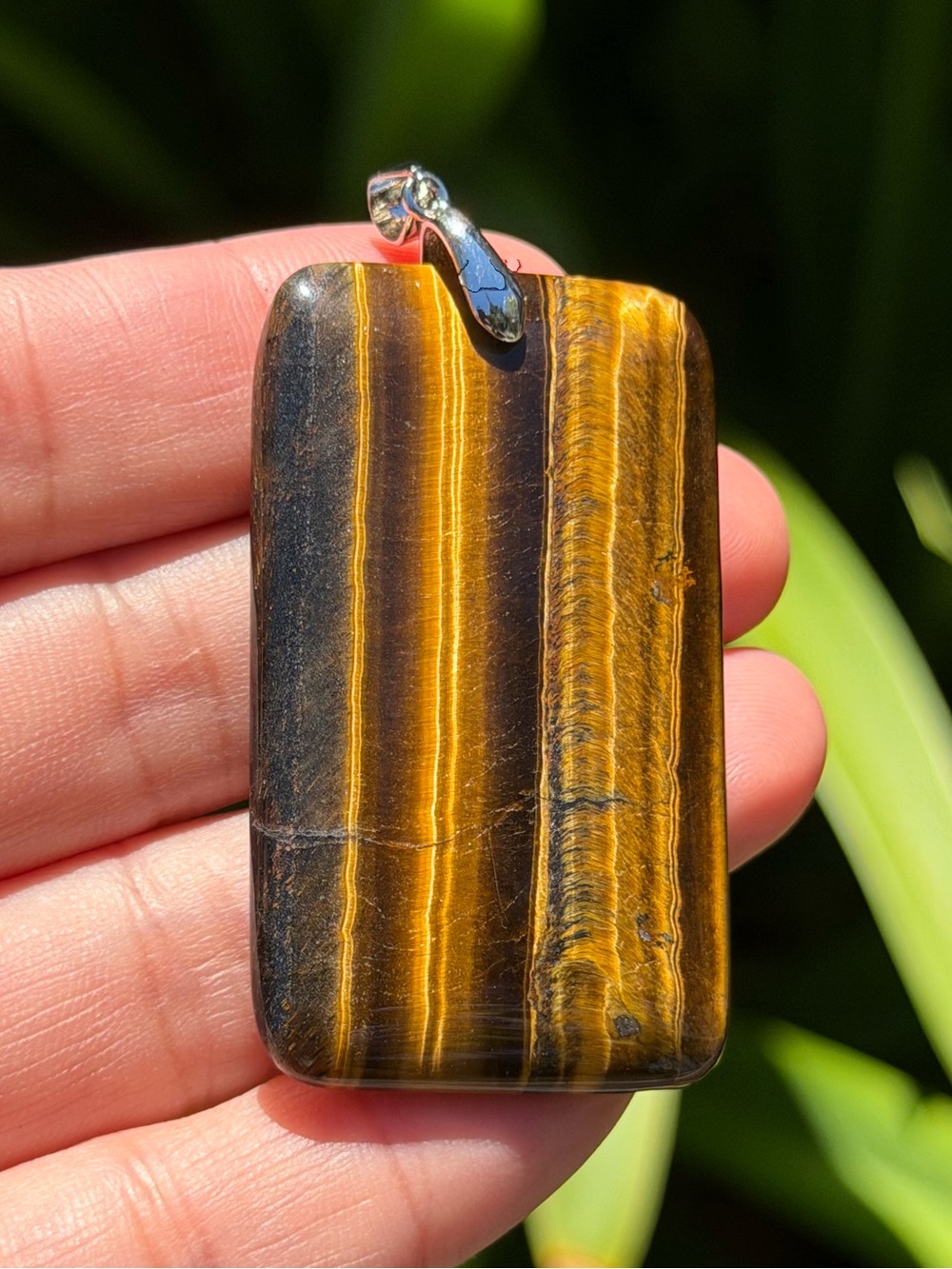925 silver plated flashy Tiger Eye Rectangular‎ Pendant 1619